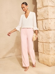 Love & Roses Ivory Scallop V-Neck Flute Sleeve Blouse - Image 3 of 4