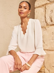 Love & Roses Ivory Scallop V-Neck Flute Sleeve Blouse - Image 4 of 4