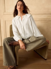 Ecru Embroidered Cutwork Detail Collared Long Sleeve Blouse - Image 2 of 5