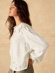 Ecru Embroidered Cutwork Detail Collared Long Sleeve Blouse - Image 5 of 5