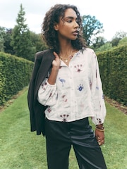 Ecru Patchwork National Trust X Next Embroidered Long Sleeve Blouse with Linen - Image 4 of 9