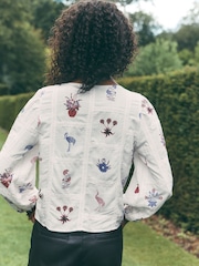 Ecru Patchwork National Trust X Next Embroidered Long Sleeve Blouse with Linen - Image 5 of 9