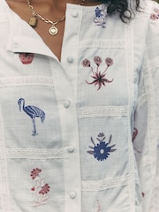 Ecru Patchwork National Trust X Next Embroidered Long Sleeve Blouse with Linen - Image 6 of 9