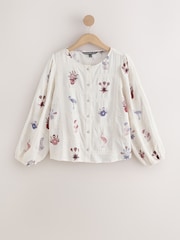 Ecru Patchwork National Trust X Next Embroidered Long Sleeve Blouse with Linen - Image 7 of 9
