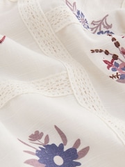 Ecru Patchwork National Trust X Next Embroidered Long Sleeve Blouse with Linen - Image 8 of 9