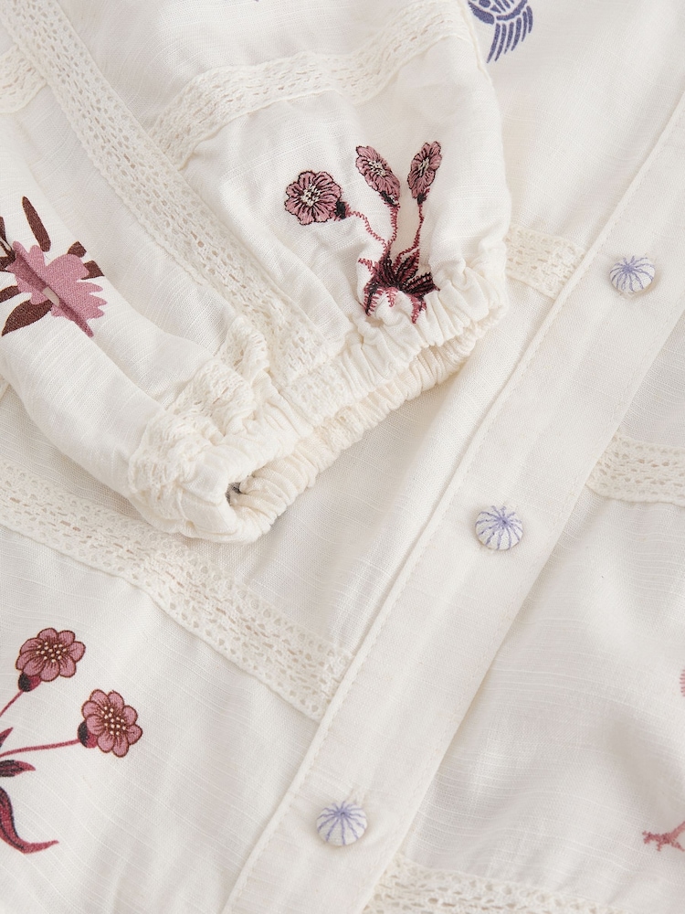 Ecru Patchwork National Trust X Next Embroidered Long Sleeve Blouse with Linen - Image 9 of 9 Ecru Patchwork National Trust X Next Embroidered Long Sleeve Blouse with Linen - Image 9 of 9