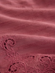 Dark Pink Embroidered Cutwork Detail Collared Long Sleeve Blouse - Image 6 of 7