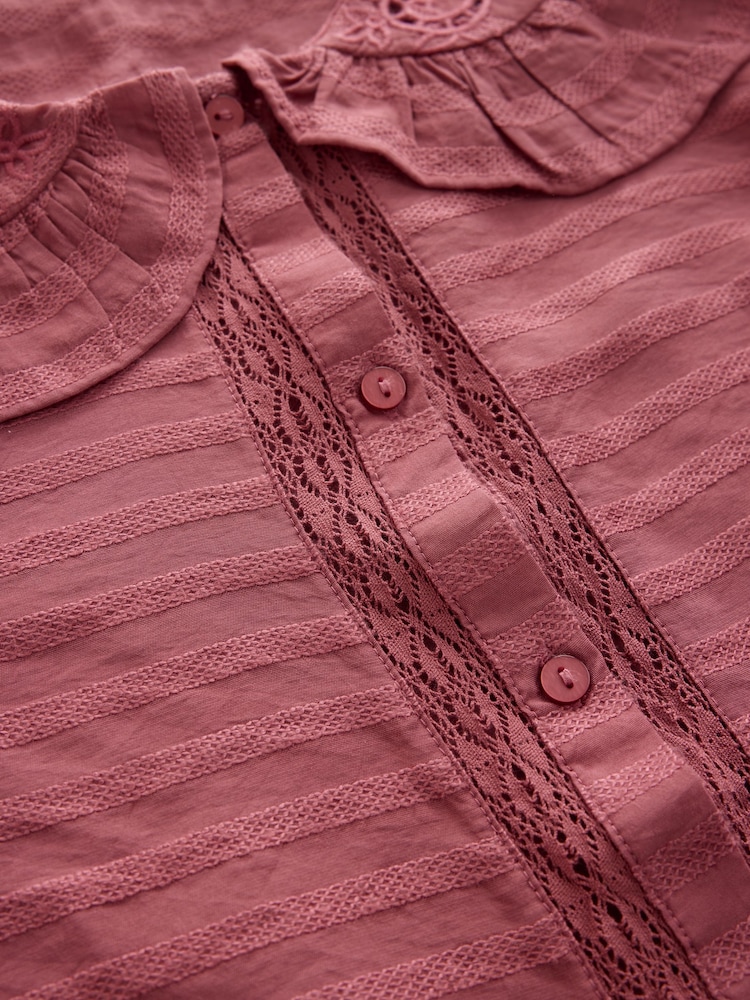 Dark Pink Embroidered Cutwork Detail Collared Long Sleeve Blouse - Image 7 of 7 Dark Pink Embroidered Cutwork Detail Collared Long Sleeve Blouse - Image 7 of 7