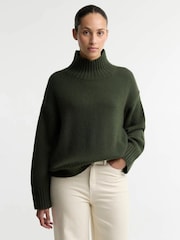 Barbour® Green Woodhouse Cashmere Blend Funnel Neck Knitted Jumper - Image 1 of 6