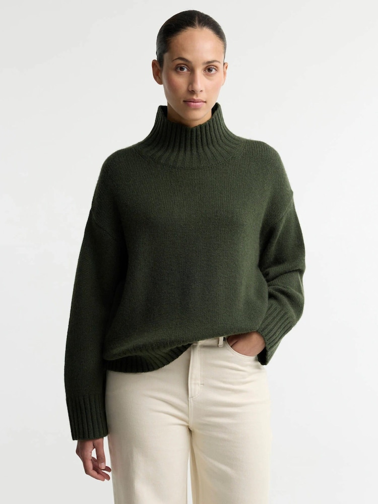 Barbour® Green Woodhouse Cashmere Blend Funnel Neck Knitted Jumper - Image 1 of 6