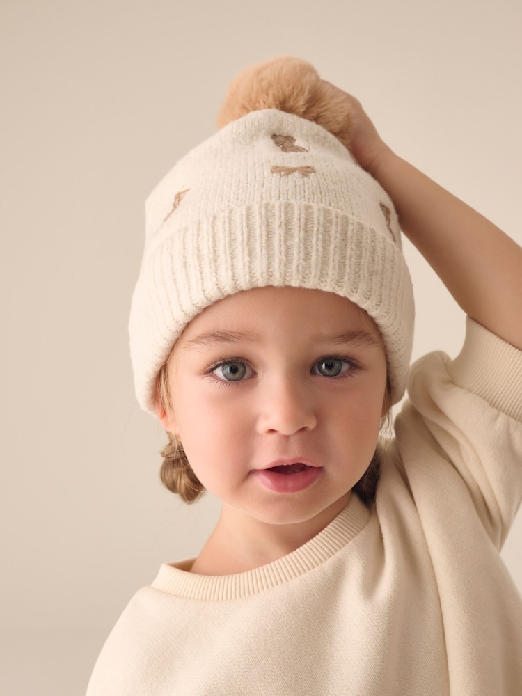Ecru Bear Pom Beanie Hat (3mths-16yrs) - Image 2 of 6 Ecru Bear Pom Beanie Hat (3mths-16yrs) - Image 2 of 6