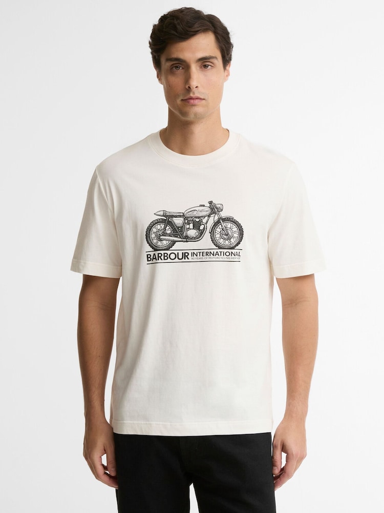 Barbour International White Piston Graphic T-Shirt - Image 1 of 4 Barbour International White Piston Graphic T-Shirt - Image 1 of 4