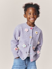 Little Bird by Jools Oliver Lilac Purple 3D Hand Crocheted Rainbow Floral Cardigan - Image 1 of 7