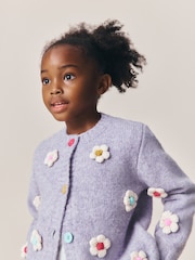 Little Bird by Jools Oliver Lilac Purple 3D Hand Crocheted Rainbow Floral Cardigan - Image 6 of 7