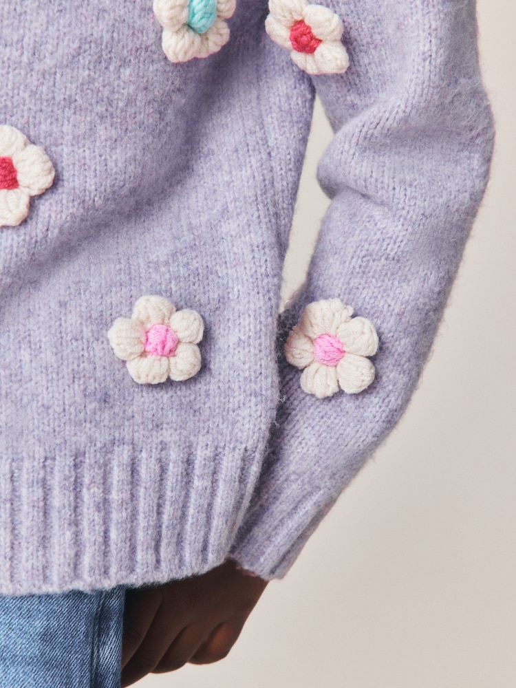 Little Bird by Jools Oliver Lilac Purple 3D Hand Crocheted Rainbow Floral Cardigan - Image 7 of 7