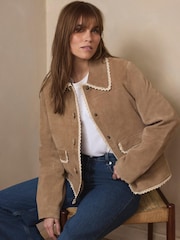 Mint Velvet Natural Suede Crochet Trim Jacket - Image 1 of 8