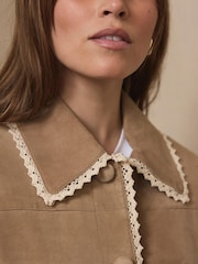 Mint Velvet Natural Suede Crochet Trim Jacket - Image 6 of 8