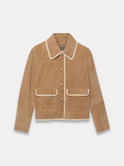 Mint Velvet Natural Suede Crochet Trim Jacket - Image 7 of 8