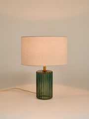 Oliver Bonas Green Sarie Ribbed Glass Table Lamp & Shade - Image 1 of 4