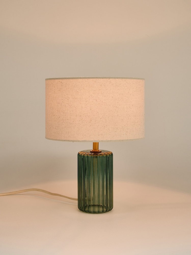 Oliver Bonas Green Sarie Ribbed Glass Table Lamp & Shade - Image 1 of 4 Oliver Bonas Green Sarie Ribbed Glass Table Lamp & Shade - Image 1 of 4