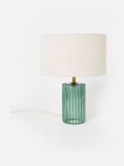 Oliver Bonas Green Sarie Ribbed Glass Table Lamp & Shade - Image 2 of 4