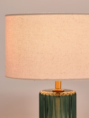 Oliver Bonas Green Sarie Ribbed Glass Table Lamp & Shade - Image 4 of 4
