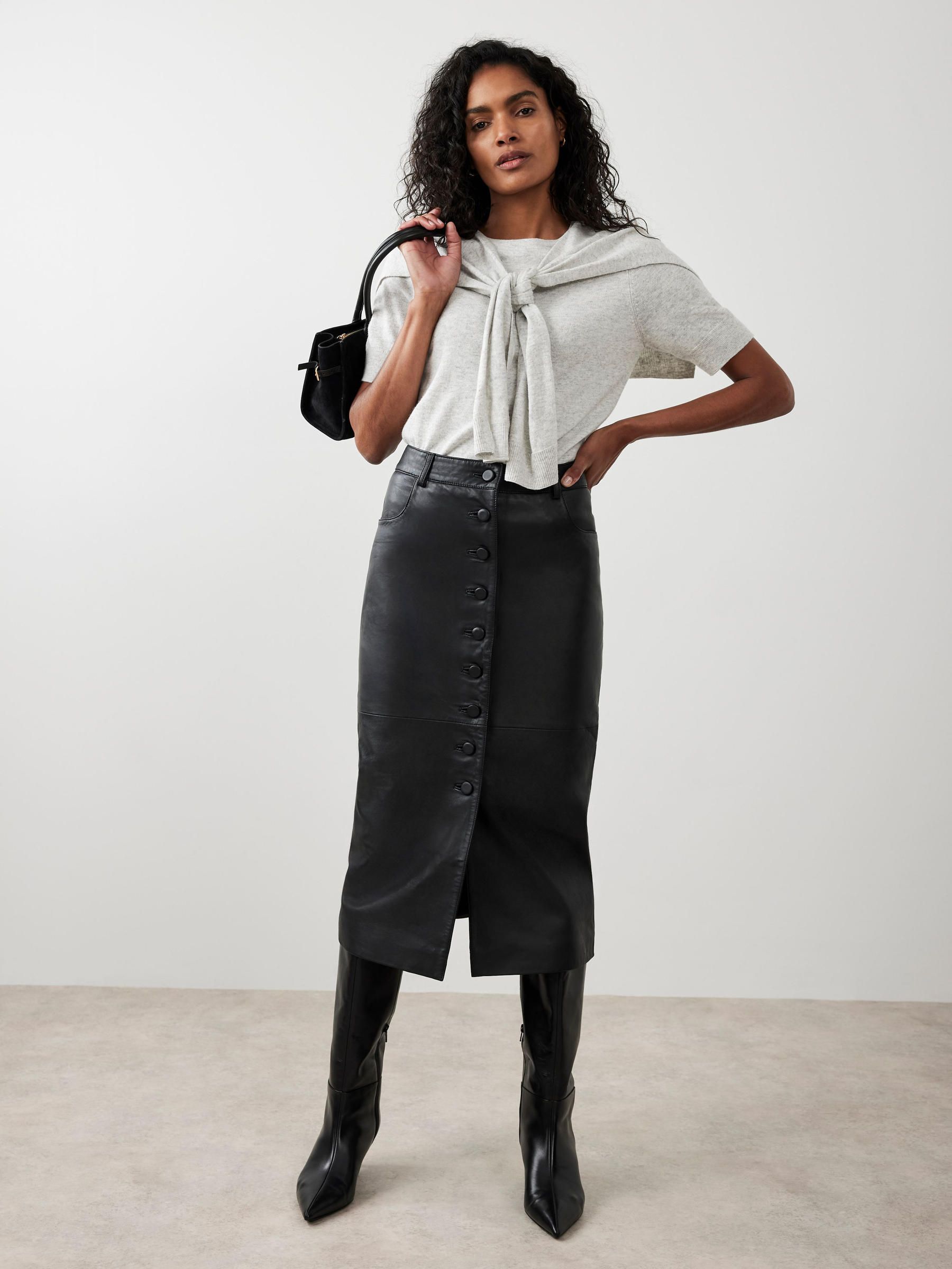 Buy Mint Velvet Black Leather Midi Skirt from Next Ireland