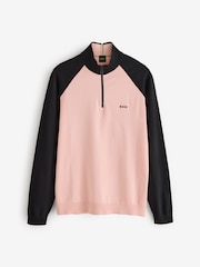 BOSS Pink Regular Fit Quarter Zip Logo Jumper - Image 4 of 5