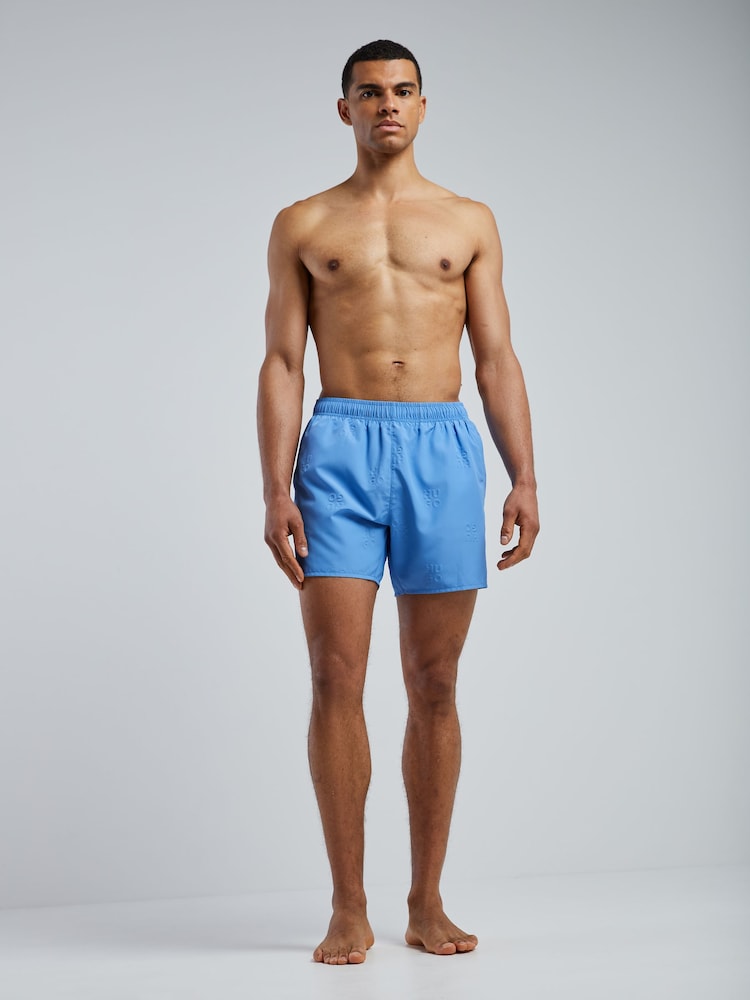 HUGO Blue Tonal Logo Swim Shorts - Image 2 of 5