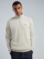 BOSS White Sense Regular-Fit Quarter Zip Logo Sweat Top - Image 1 of 5