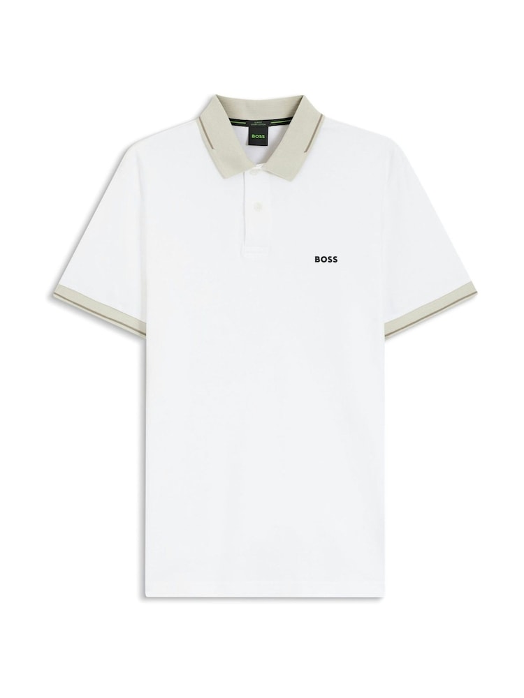 BOSS White Regular-Fit Contrast Collar Logo Polo Shirt - Image 1 of 1