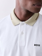 Alb - BOSS Regular-Fit Contrast Collar Logo Polo Shirt - Imaginea 3 din 5