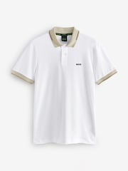 Alb - BOSS Regular-Fit Contrast Collar Logo Polo Shirt - Imaginea 4 din 5