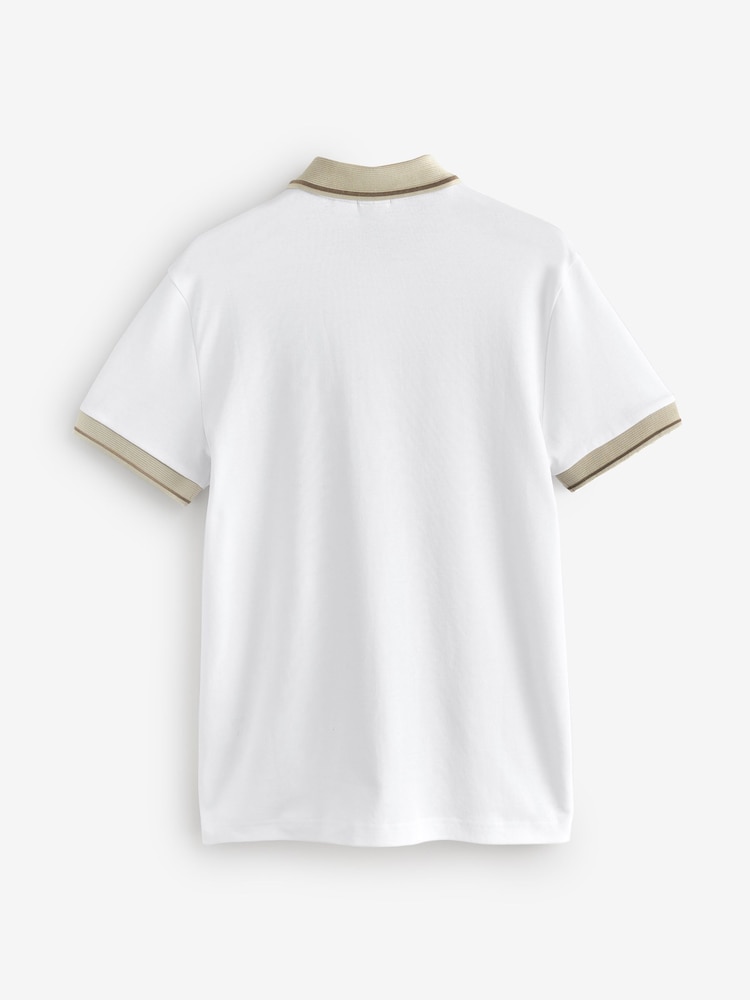 Alb - BOSS Regular-Fit Contrast Collar Logo Polo Shirt - Imaginea 5 din 5