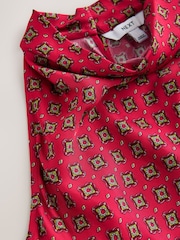 Red Geometric Foulard Print Satin Halterneck Top - Image 3 of 3