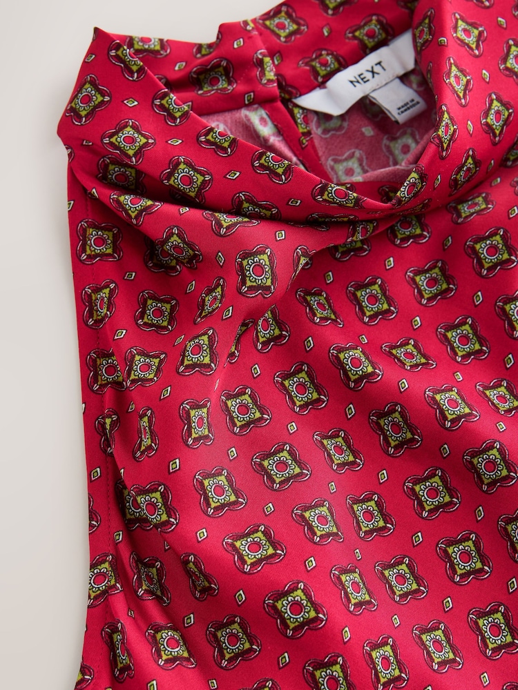 Red Geometric Foulard Print Satin Halterneck Top - Image 3 of 3 Red Geometric Foulard Print Satin Halterneck Top - Image 3 of 3