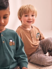 Tan/Teal/Rust Transport Check Woven Bottom Pyjamas 3 Pack (9mths-12yrs) - Image 2 of 3