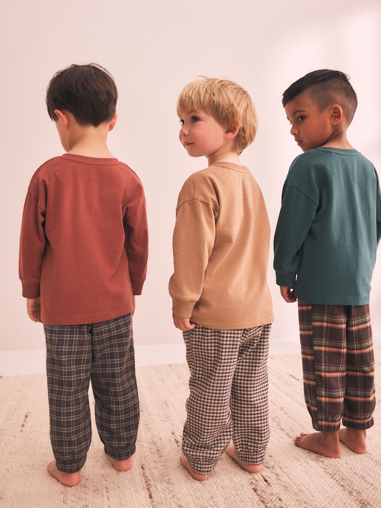 Tan/Teal/Rust Transport Check Woven Bottom Pyjamas 3 Pack (9mths-12yrs) - Image 3 of 3 Tan/Teal/Rust Transport Check Woven Bottom Pyjamas 3 Pack (9mths-12yrs) - Image 3 of 3