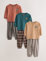 Tan/Teal/Rust Transport Check Woven Bottom Pyjamas 3 Pack (9mths-12yrs) - Image 4 of 10