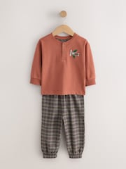 Tan/Teal/Rust Transport Check Woven Bottom Pyjamas 3 Pack (9mths-12yrs) - Image 5 of 10
