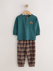 Tan/Teal/Rust Transport Check Woven Bottom Pyjamas 3 Pack (9mths-12yrs) - Image 6 of 10