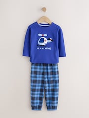 Blue/Navy Emergency Vechiles Check Woven Bottom Pyjamas 3 Pack (9mths-12yrs) - Image 2 of 7
