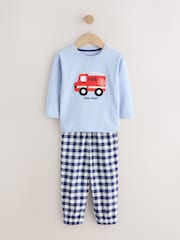Blue/Navy Emergency Vechiles Check Woven Bottom Pyjamas 3 Pack (9mths-12yrs) - Image 3 of 7