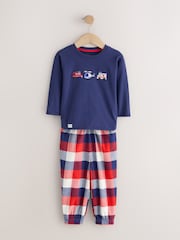 Blue/Navy Emergency Vechiles Check Woven Bottom Pyjamas 3 Pack (9mths-12yrs) - Image 4 of 7