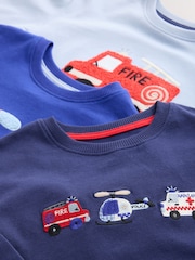Blue/Navy Emergency Vechiles Check Woven Bottom Pyjamas 3 Pack (9mths-12yrs) - Image 6 of 7