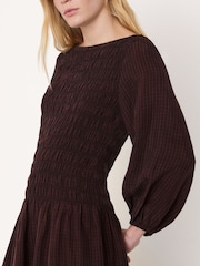 Whistles Brown Checked Shirred Dress - Image 2 of 3