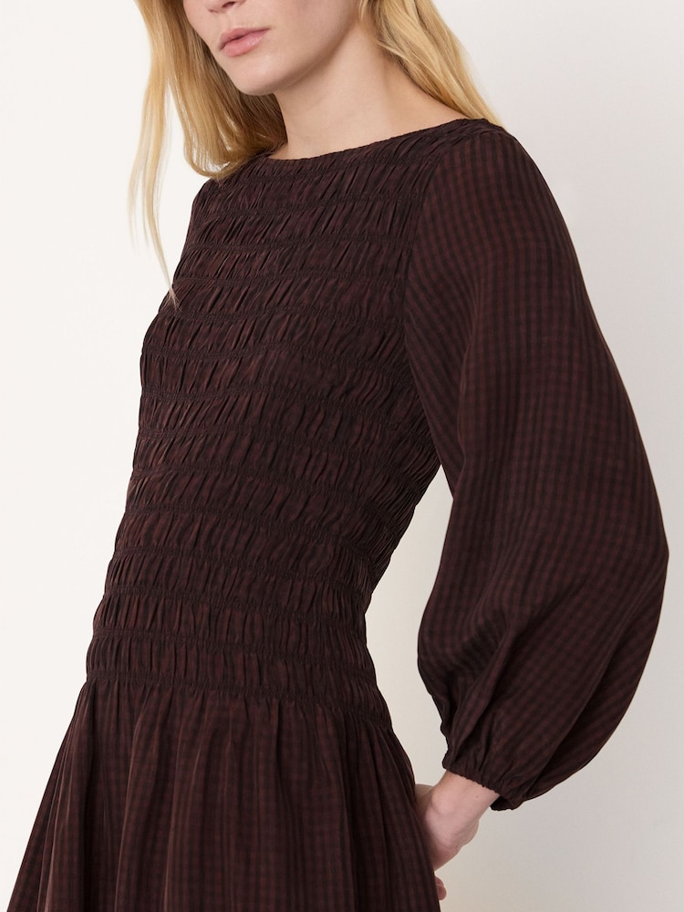 Whistles Brown Checked Shirred Dress - Image 2 of 3