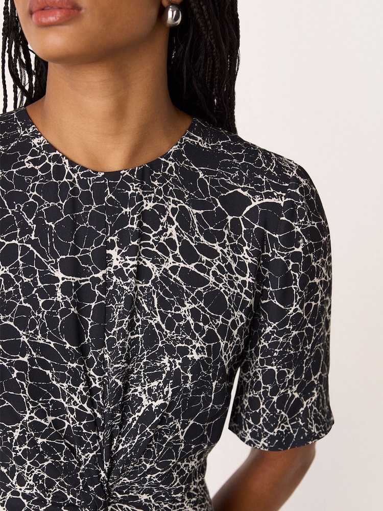 Whistles Blue Crackle Print Twist Midi Dress - Image 4 of 4