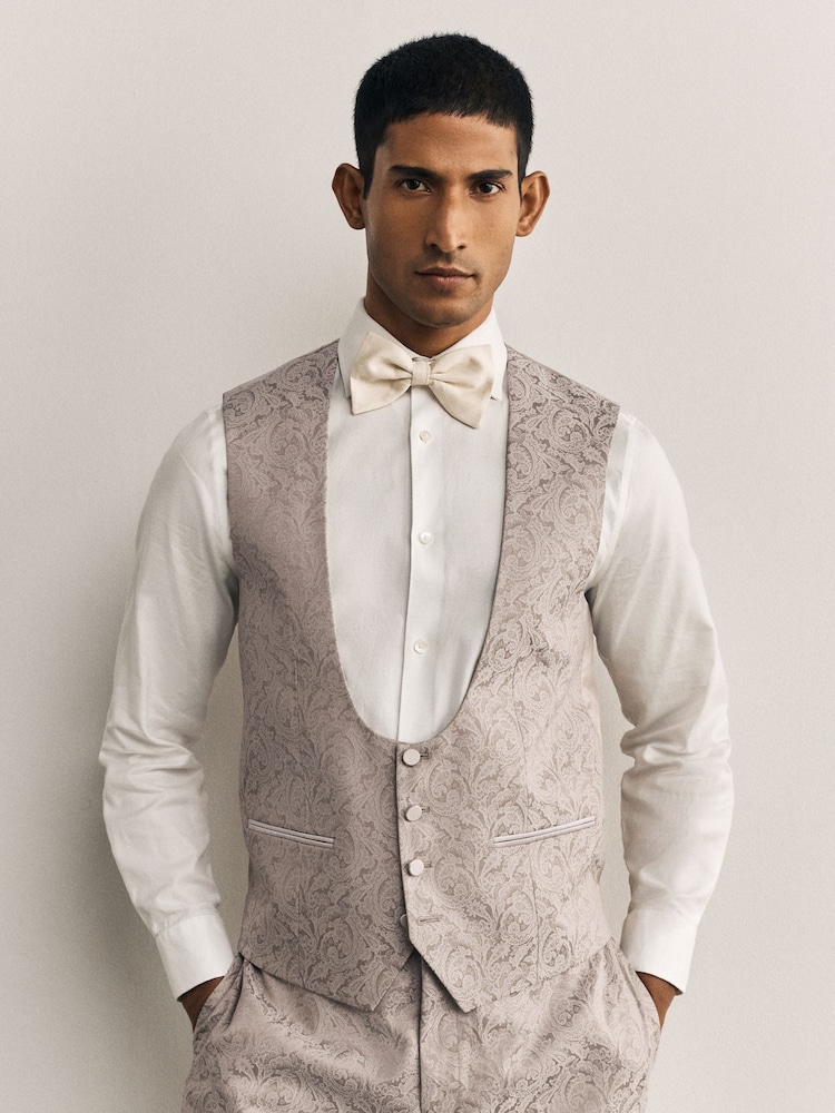 Neutral Slim Fit Jacquard Tuxedo Suit Waistcoat - Image 1 of 9 Neutral Slim Fit Jacquard Tuxedo Suit Waistcoat - Image 1 of 9