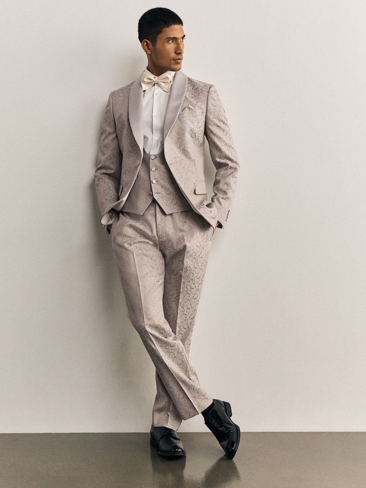 Neutral Slim Fit Jacquard Tuxedo Suit Waistcoat - Image 2 of 9 Neutral Slim Fit Jacquard Tuxedo Suit Waistcoat - Image 2 of 9